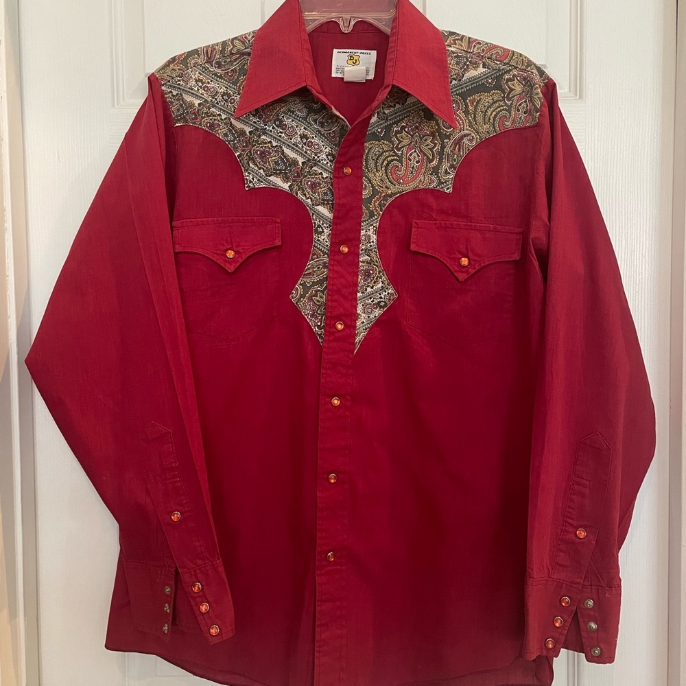 Vintage Western Red Pearl Snap button up Shirt